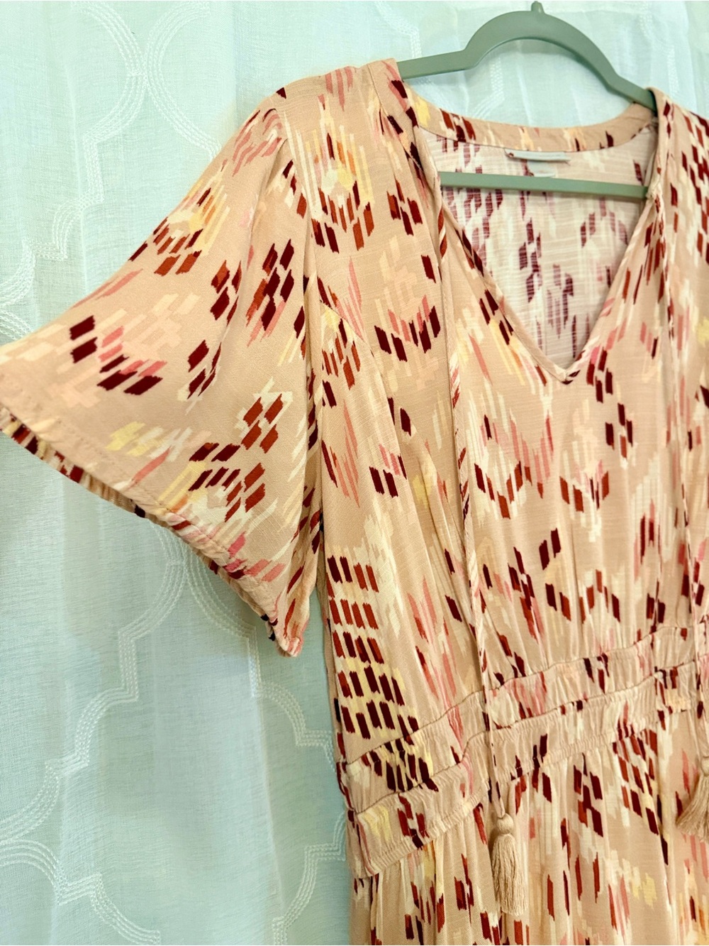 Knox Rose Peach and Burgundy Printed Midi Dress | Size Medium - Picture 3 of 9